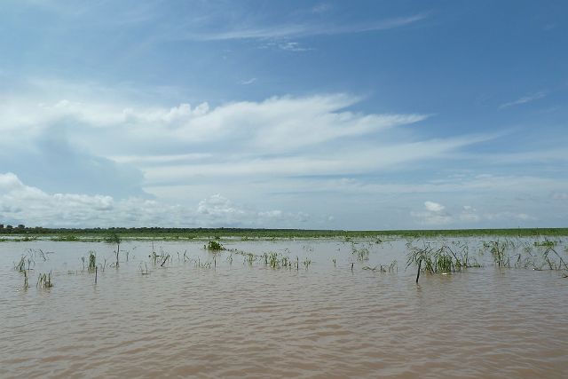 793-Tonle-Sap-015.jpg - Tonlé Sap is het grootste meer in Zuidoost-Azië. Het meer wordt gevuld door de Mekong. Omdat er vanaf mei teveel water door de Mekong stroomt, vloeit een groot deel terug in Tonlé Sap. Hierdoor neemt het meer in een korte tijd ineens enorm toe, waardoor de diverse dorpen aan het water deels onder water komen te staan.