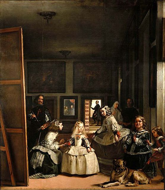 154-Las_Meninas-Velazquez.jpg - Nelly en ik gaan dadelijk op stap. Lutgarde en Cecile blijven nog even beneden. De grootste zaal in het museum is gewijd aan Diego Velázquez, met zijn schilderij Las Meninas, de hofdames, als blikvanger.